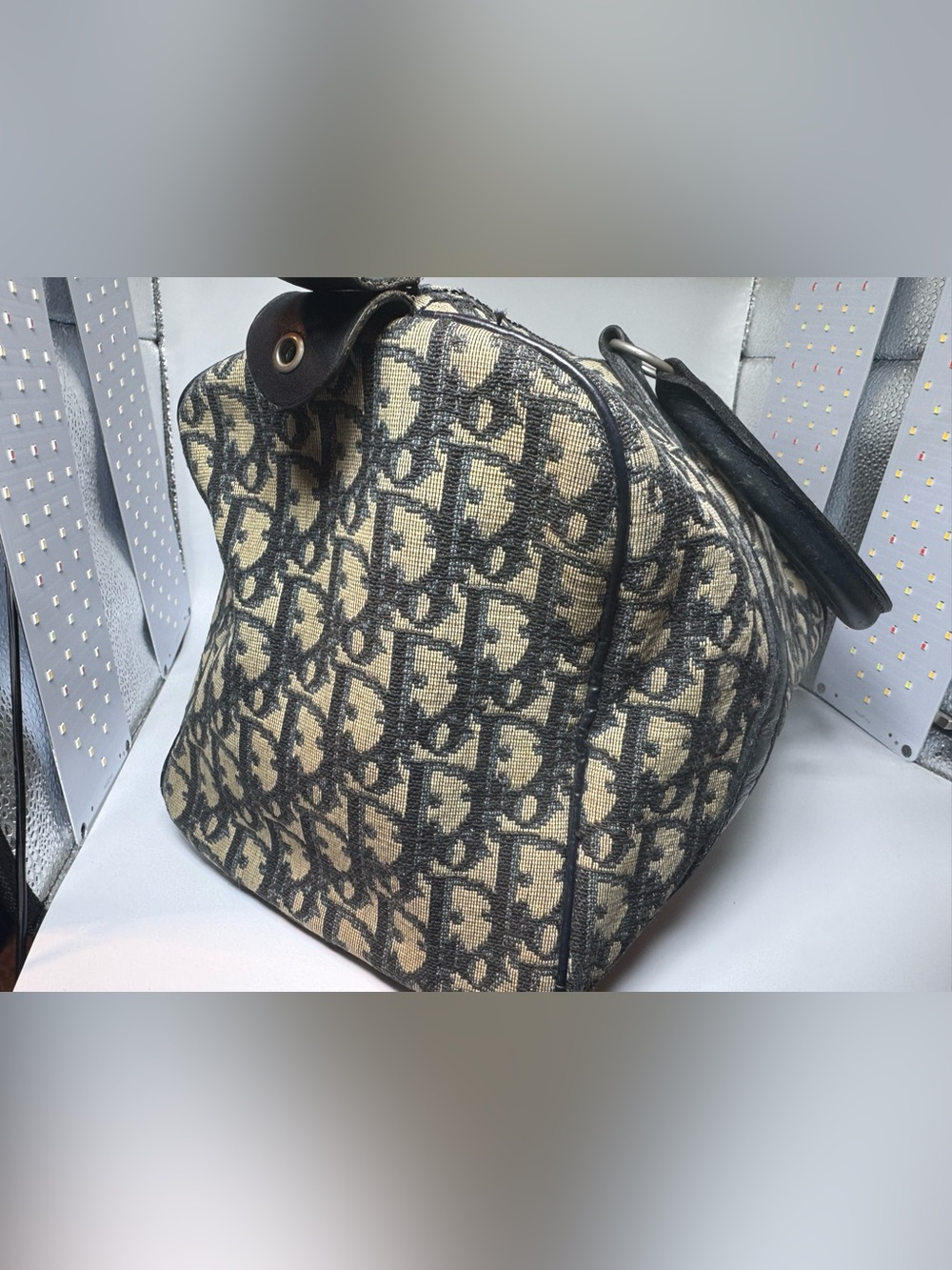 Christian Dior Oblique Boston Bag Blue Trotter Monogram Authentic Vintage Dior - Picture 5 of 16